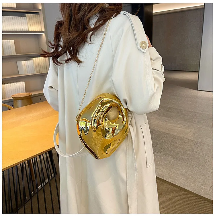 Sculptural Metallic Handbag with Abstract Modern Design for High-Fashion Elegance