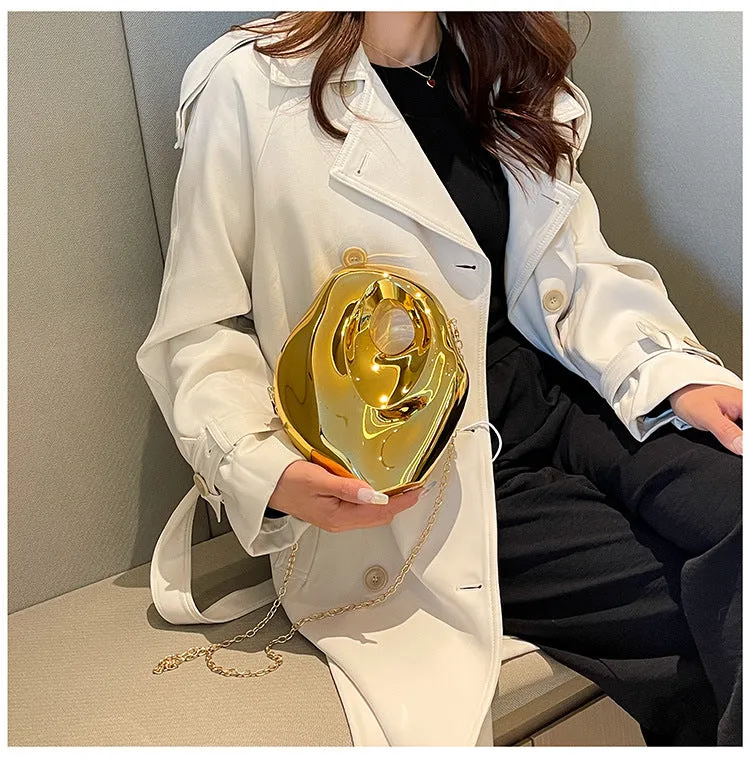 Sculptural Metallic Handbag with Abstract Modern Design for High-Fashion Elegance