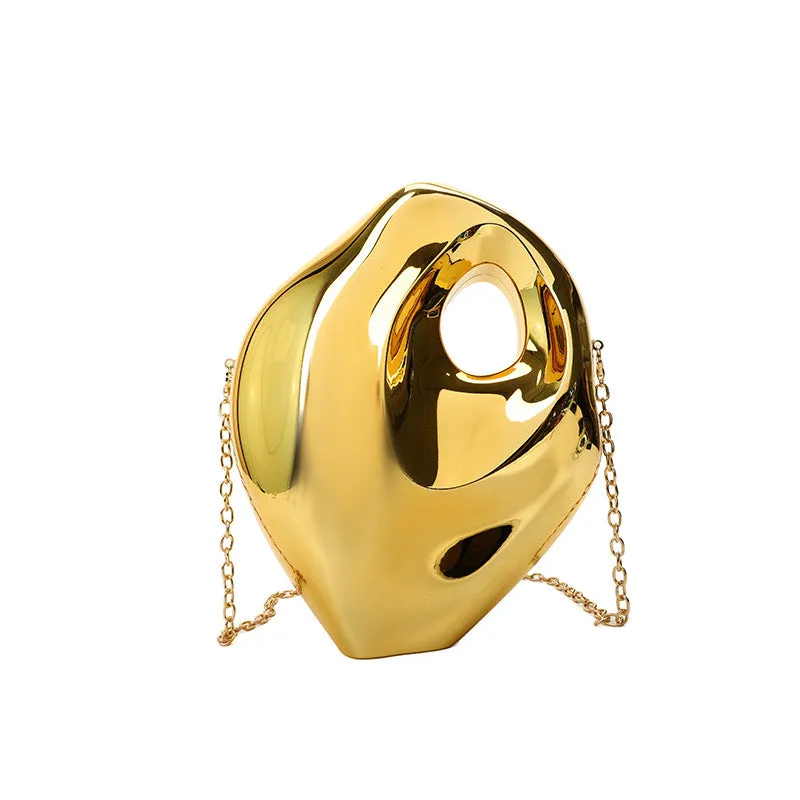 Sculptural Metallic Handbag with Abstract Modern Design for High-Fashion Elegance