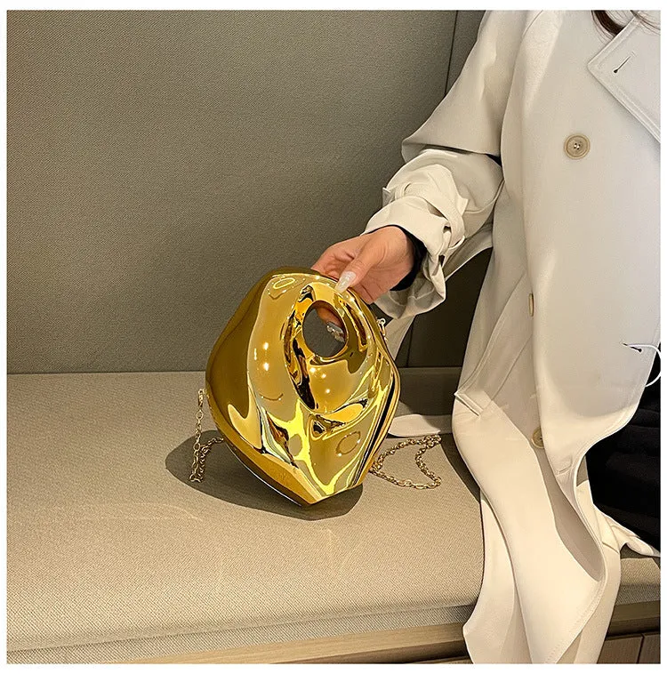 Sculptural Metallic Handbag with Abstract Modern Design for High-Fashion Elegance