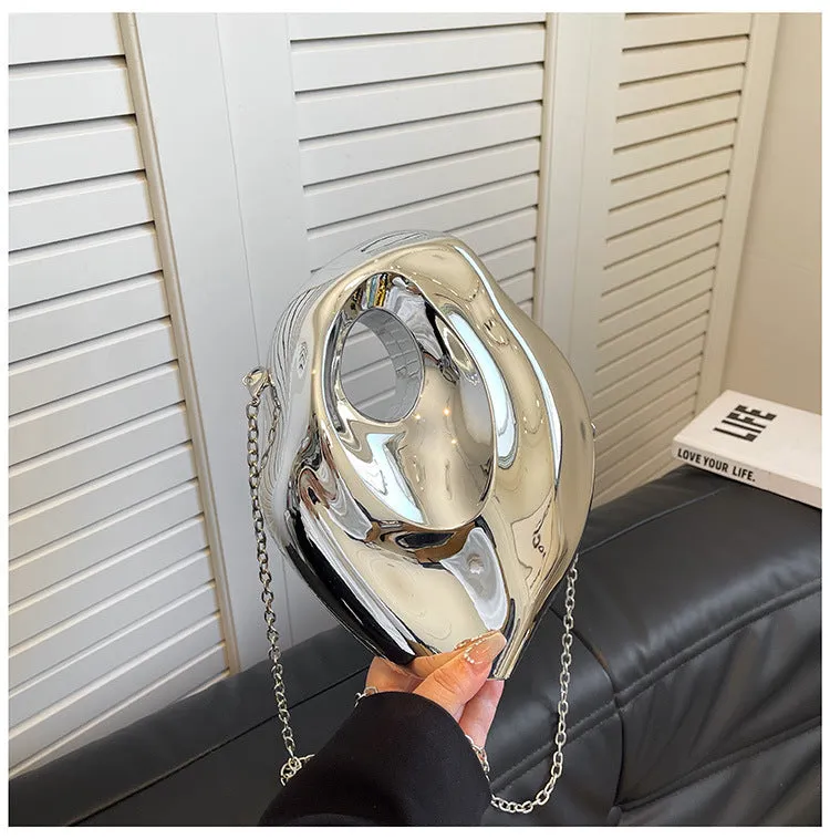 Sculptural Metallic Handbag with Abstract Modern Design for High-Fashion Elegance