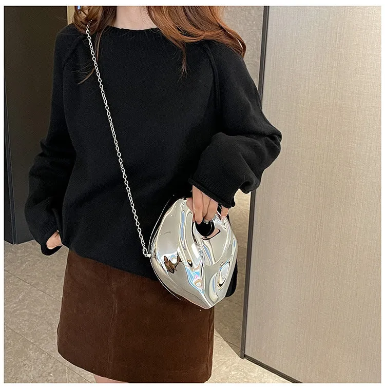 Sculptural Metallic Handbag with Abstract Modern Design for High-Fashion Elegance