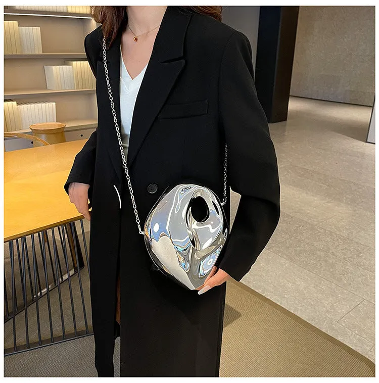 Sculptural Metallic Handbag with Abstract Modern Design for High-Fashion Elegance