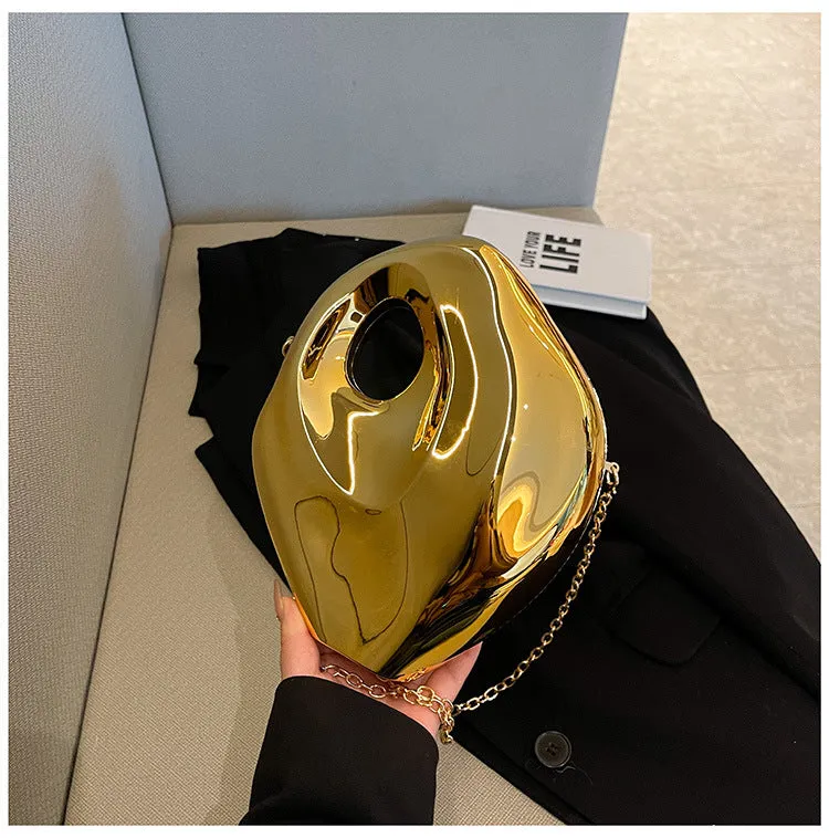 Sculptural Metallic Handbag with Abstract Modern Design for High-Fashion Elegance
