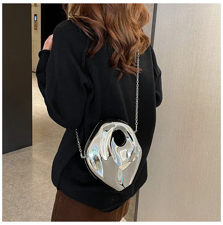 Sculptural Metallic Handbag with Abstract Modern Design for High-Fashion Elegance