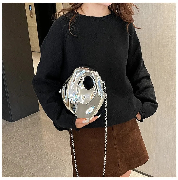 Sculptural Metallic Handbag with Abstract Modern Design for High-Fashion Elegance