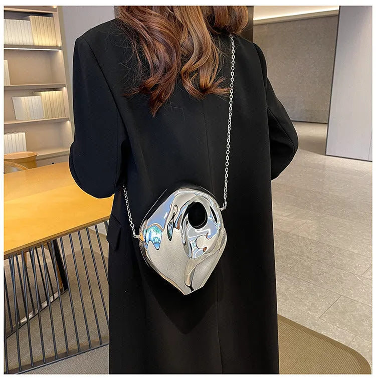 Sculptural Metallic Handbag with Abstract Modern Design for High-Fashion Elegance