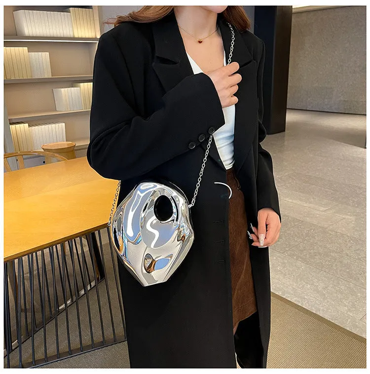 Sculptural Metallic Handbag with Abstract Modern Design for High-Fashion Elegance
