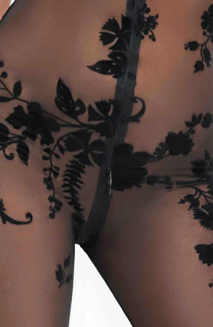 Sheer black mesh halter neck catsuit - Sense Gratification