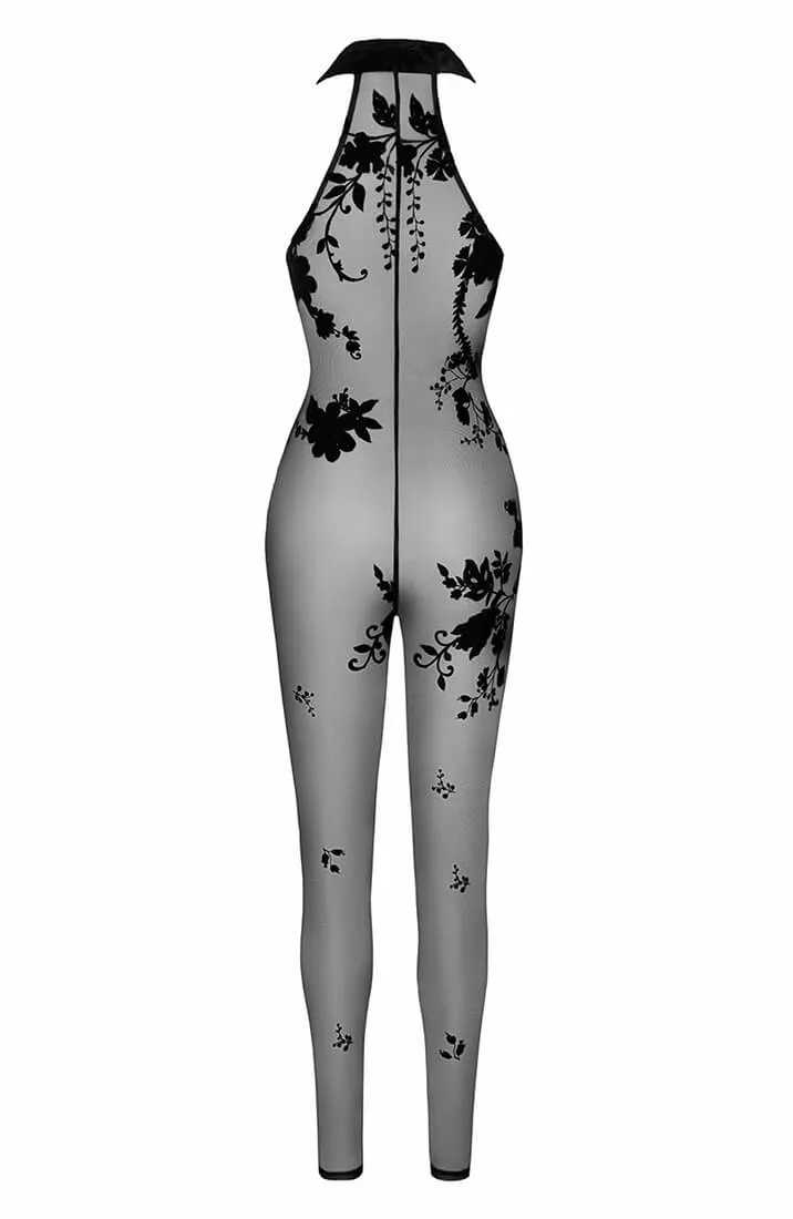 Sheer black mesh halter neck catsuit - Sense Gratification
