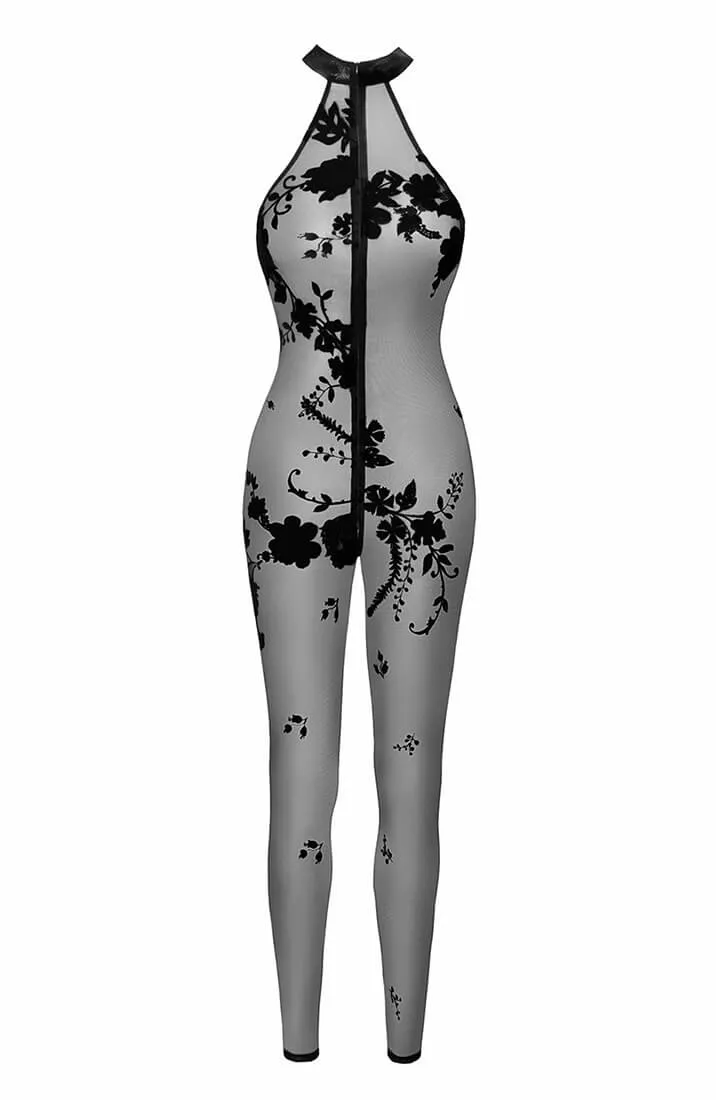 Sheer black mesh halter neck catsuit - Sense Gratification