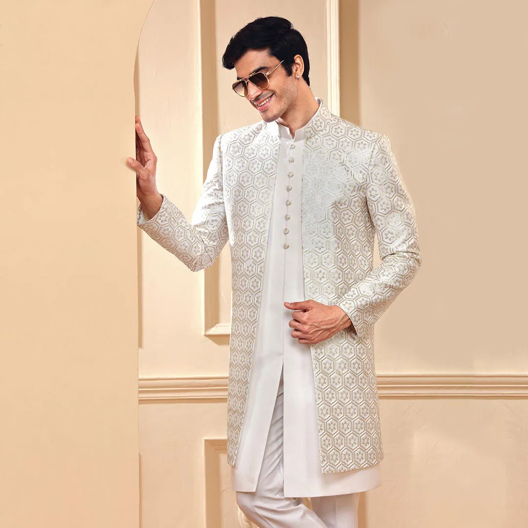 Silver Artwork Jacket With Lighest Pink Shade Indo Western