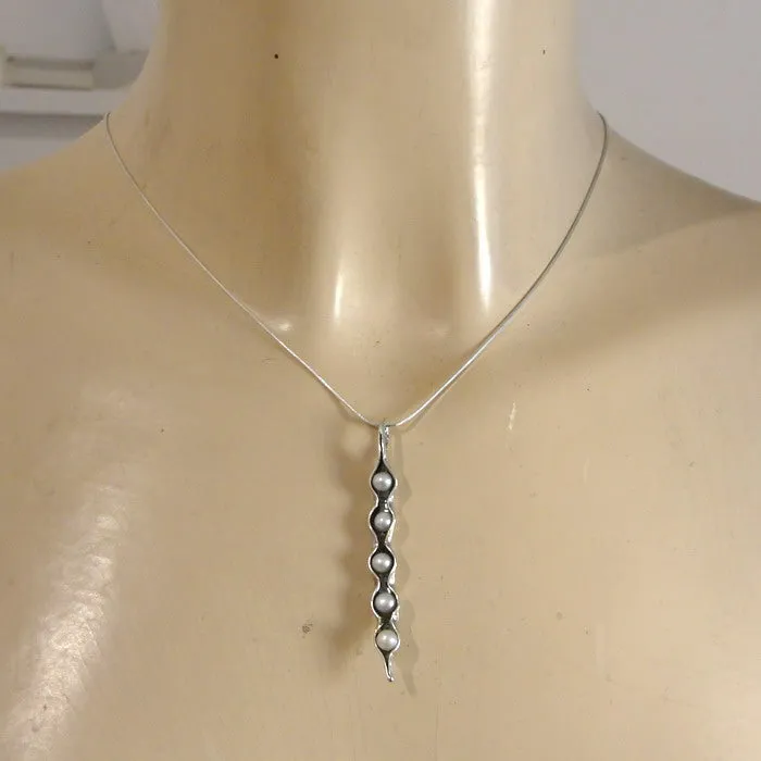 Silver long White Pearl Pendant Necklace Handmade Hadar Designers Unique Art(ms)Y