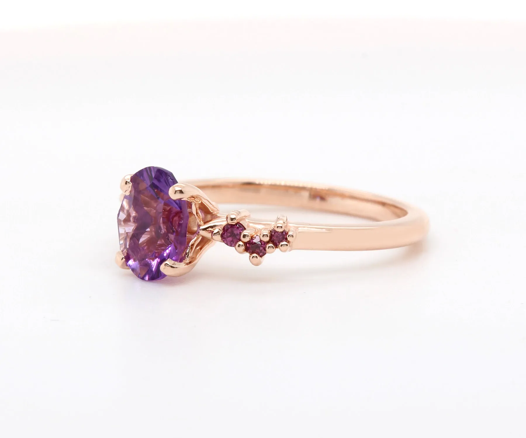 Simple Offset Amethyst Garnet Rose Gold Ring