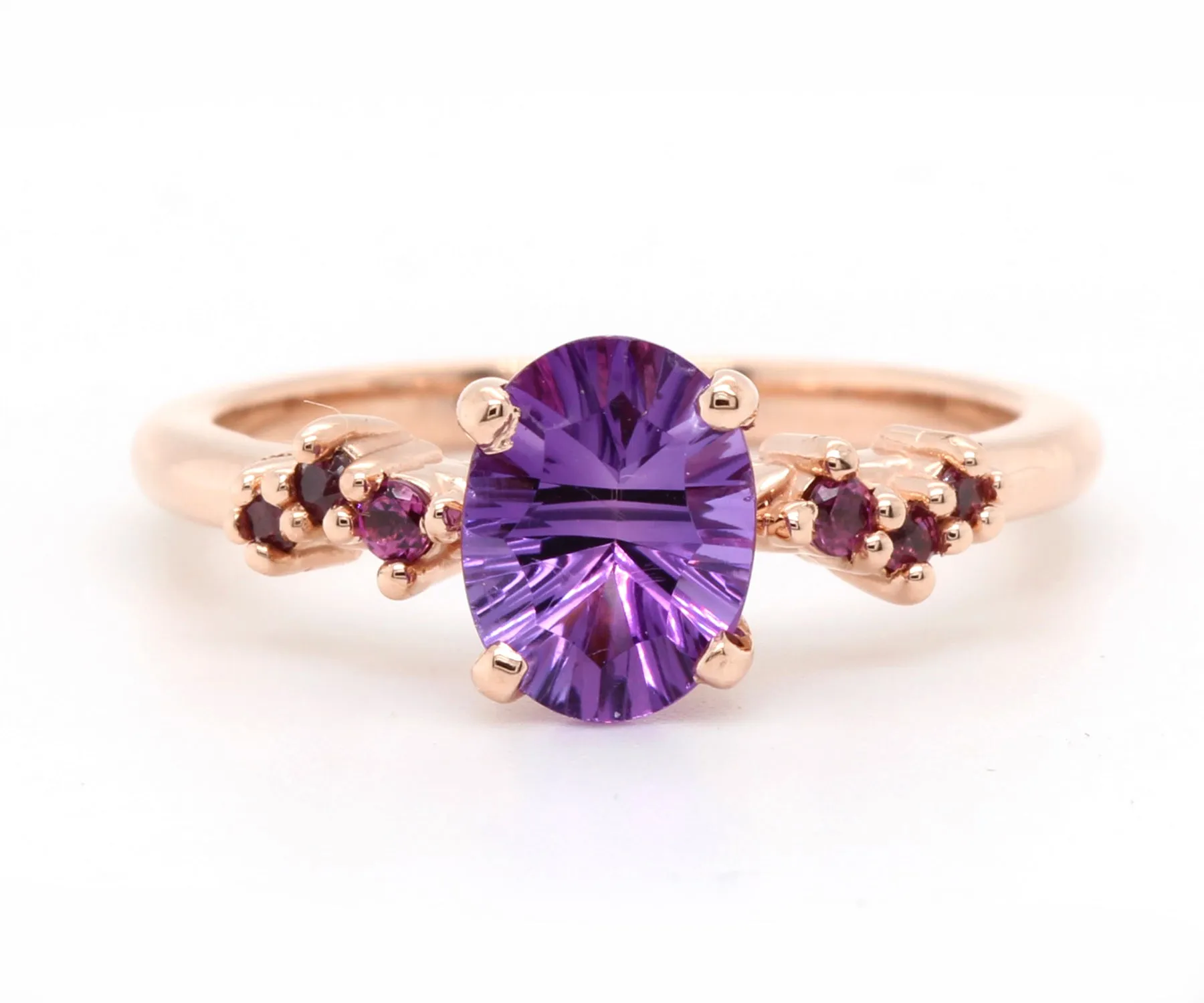 Simple Offset Amethyst Garnet Rose Gold Ring