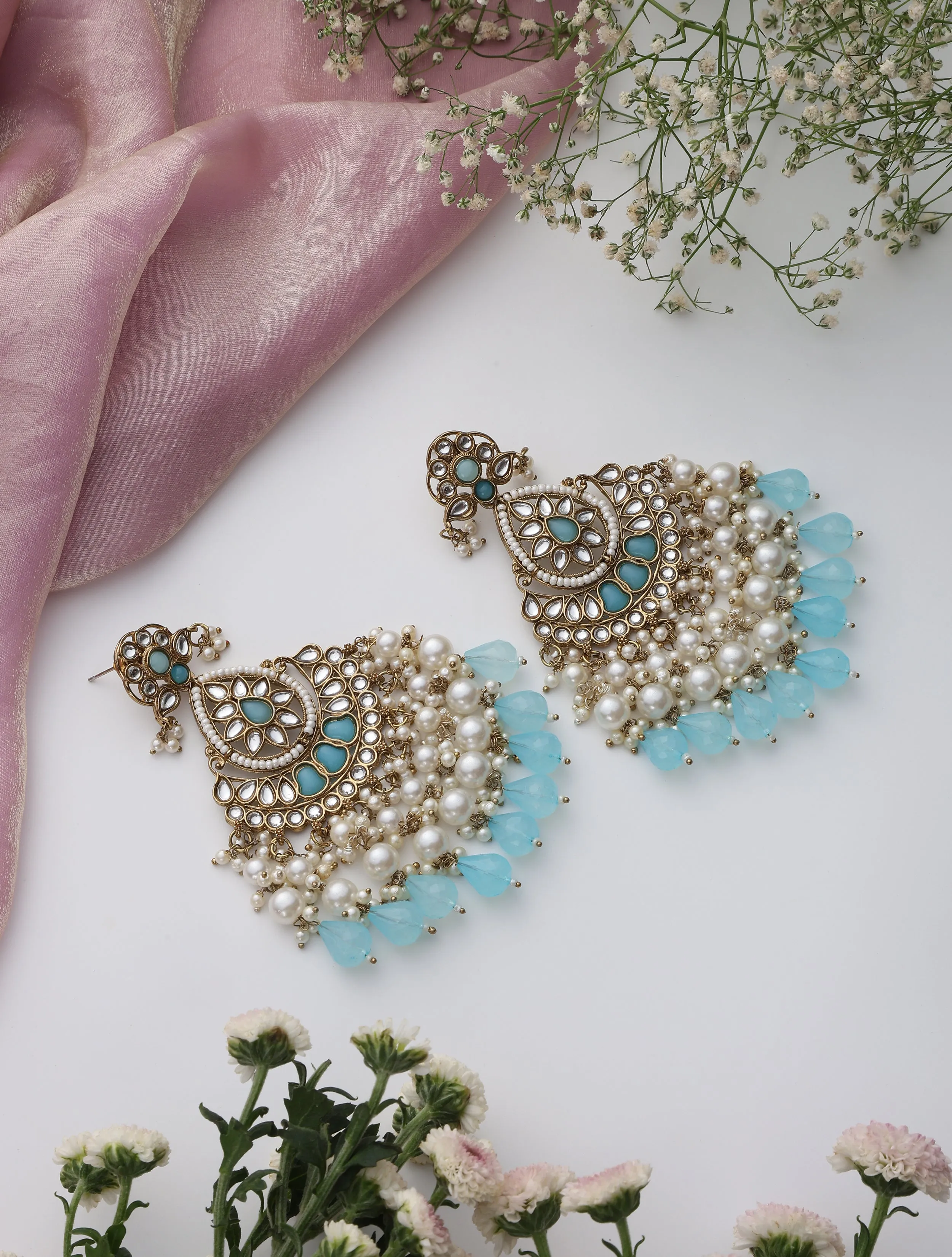 Sky Blue Color Kundan Earrings