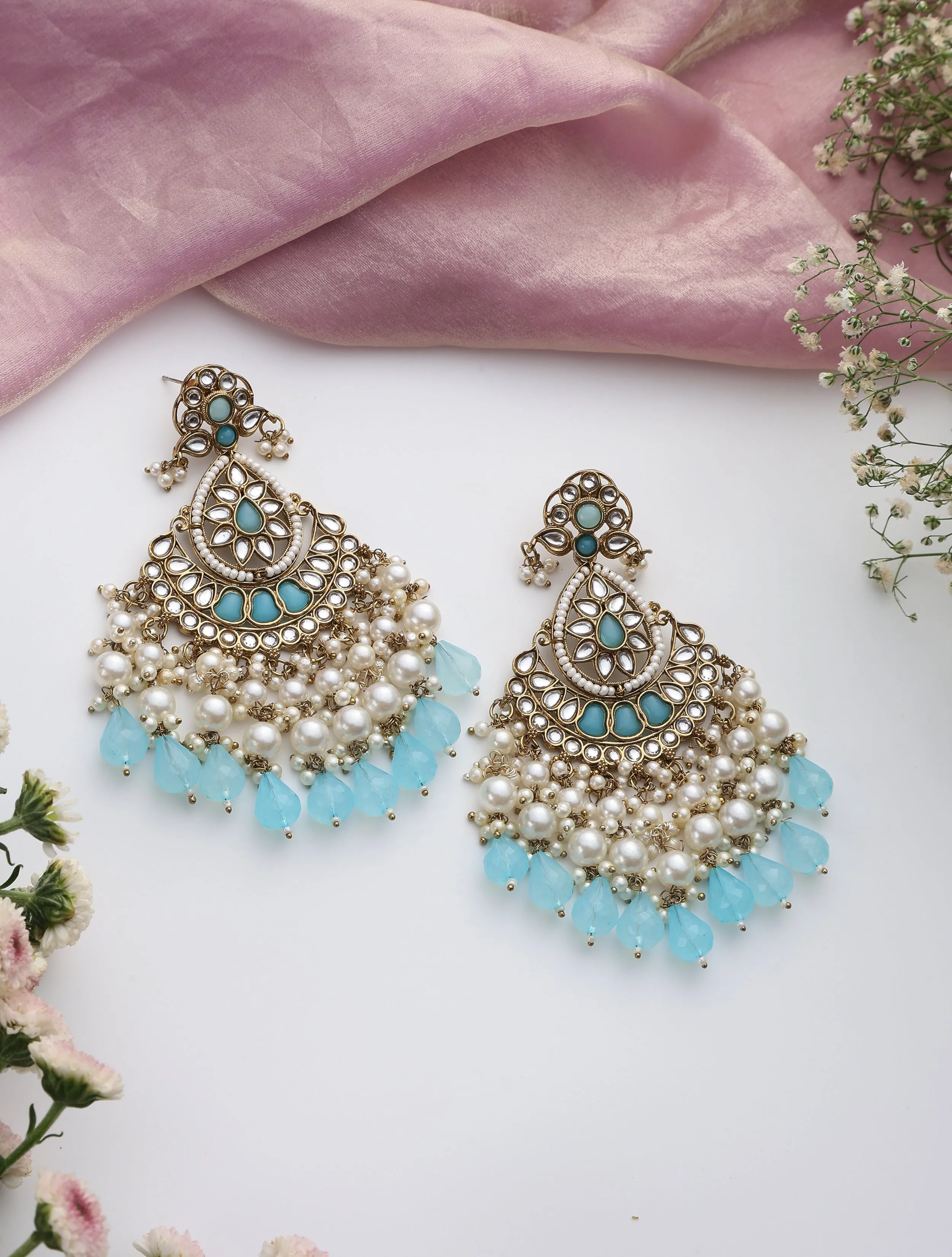 Sky Blue Color Kundan Earrings