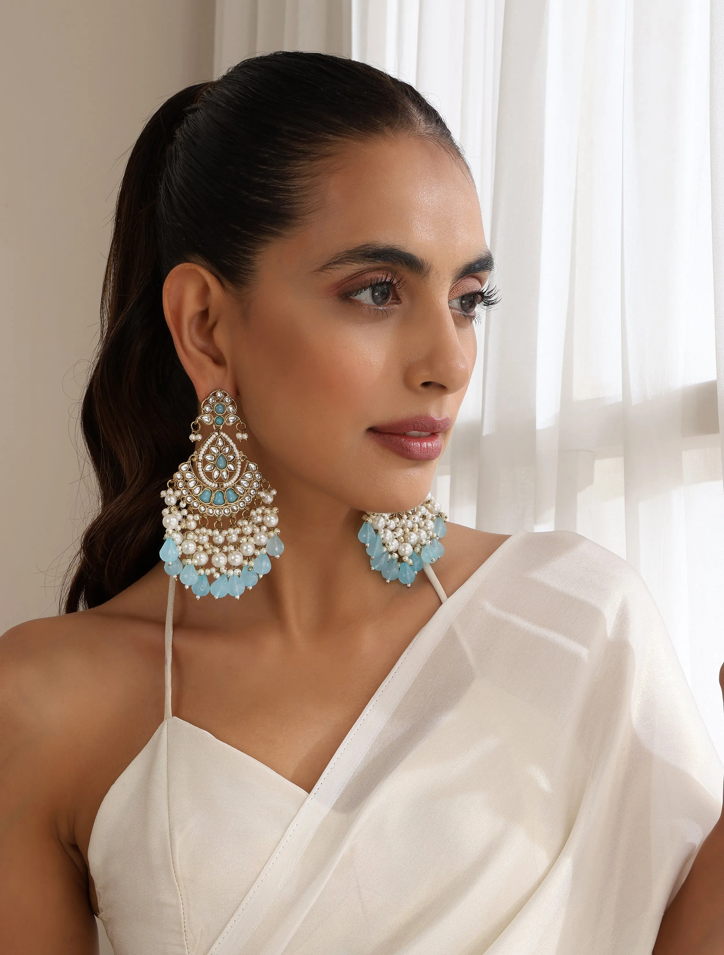 Sky Blue Color Kundan Earrings