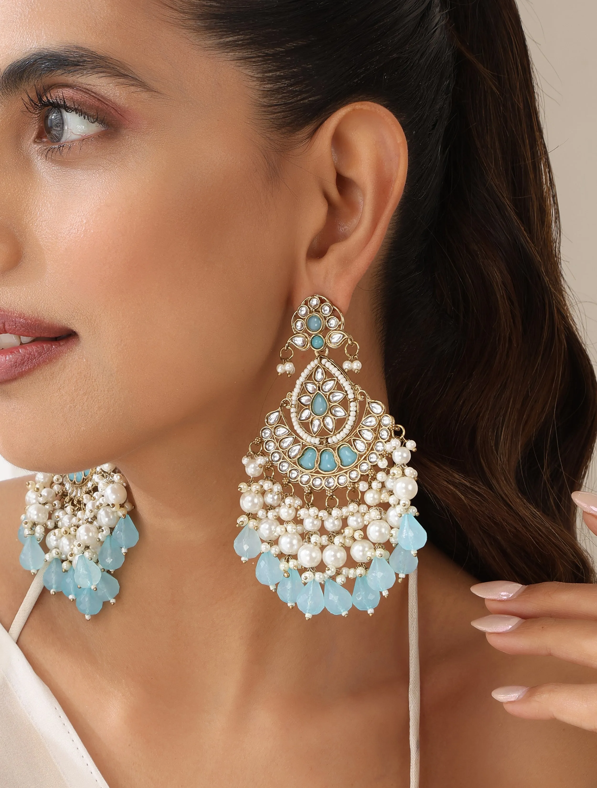 Sky Blue Color Kundan Earrings
