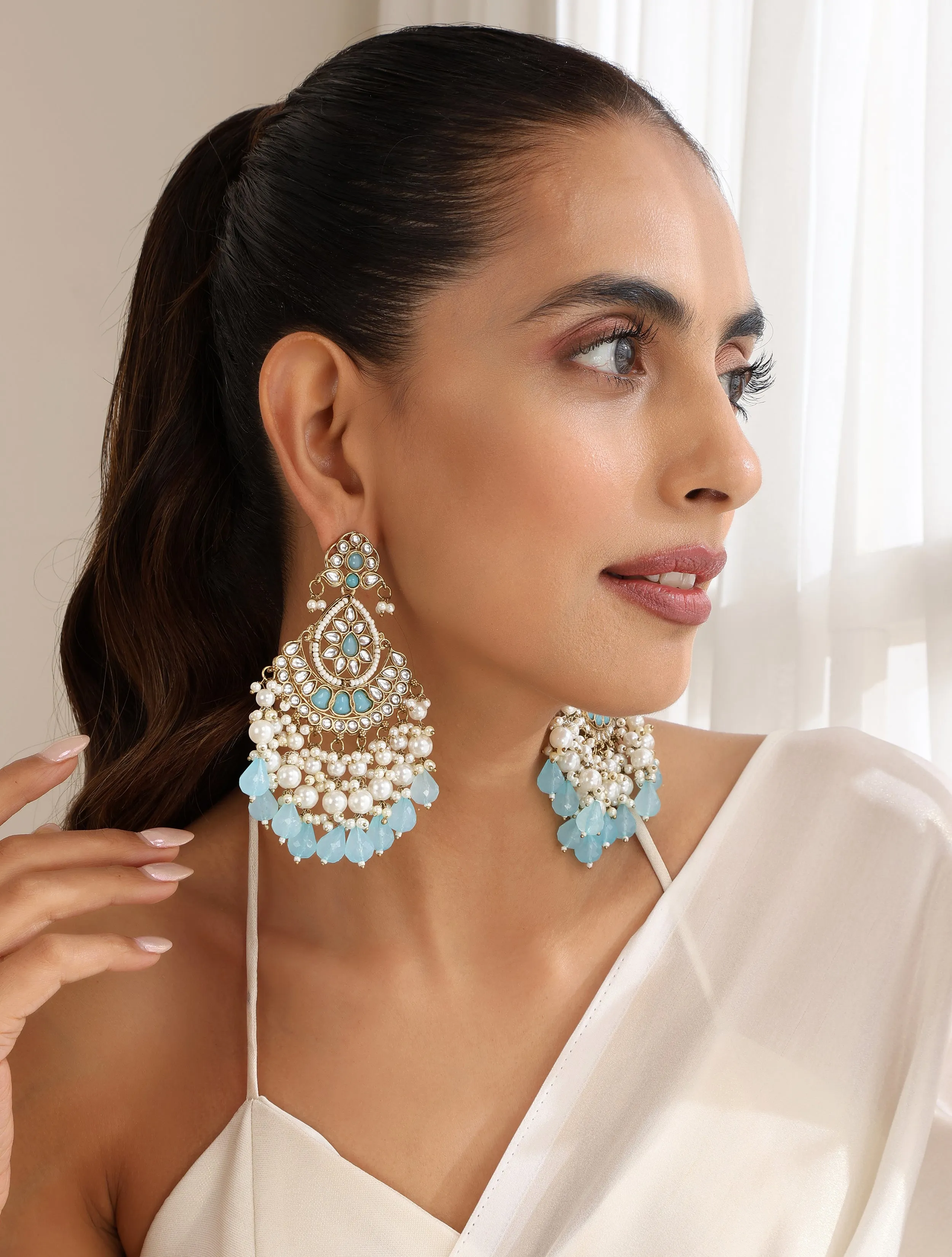 Sky Blue Color Kundan Earrings