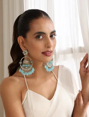 Sky Blue Color Round Kundan Jhumka Earrings