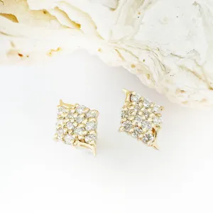 Sparkling Diamond Shaped White Diamond Yellow Gold Earrings