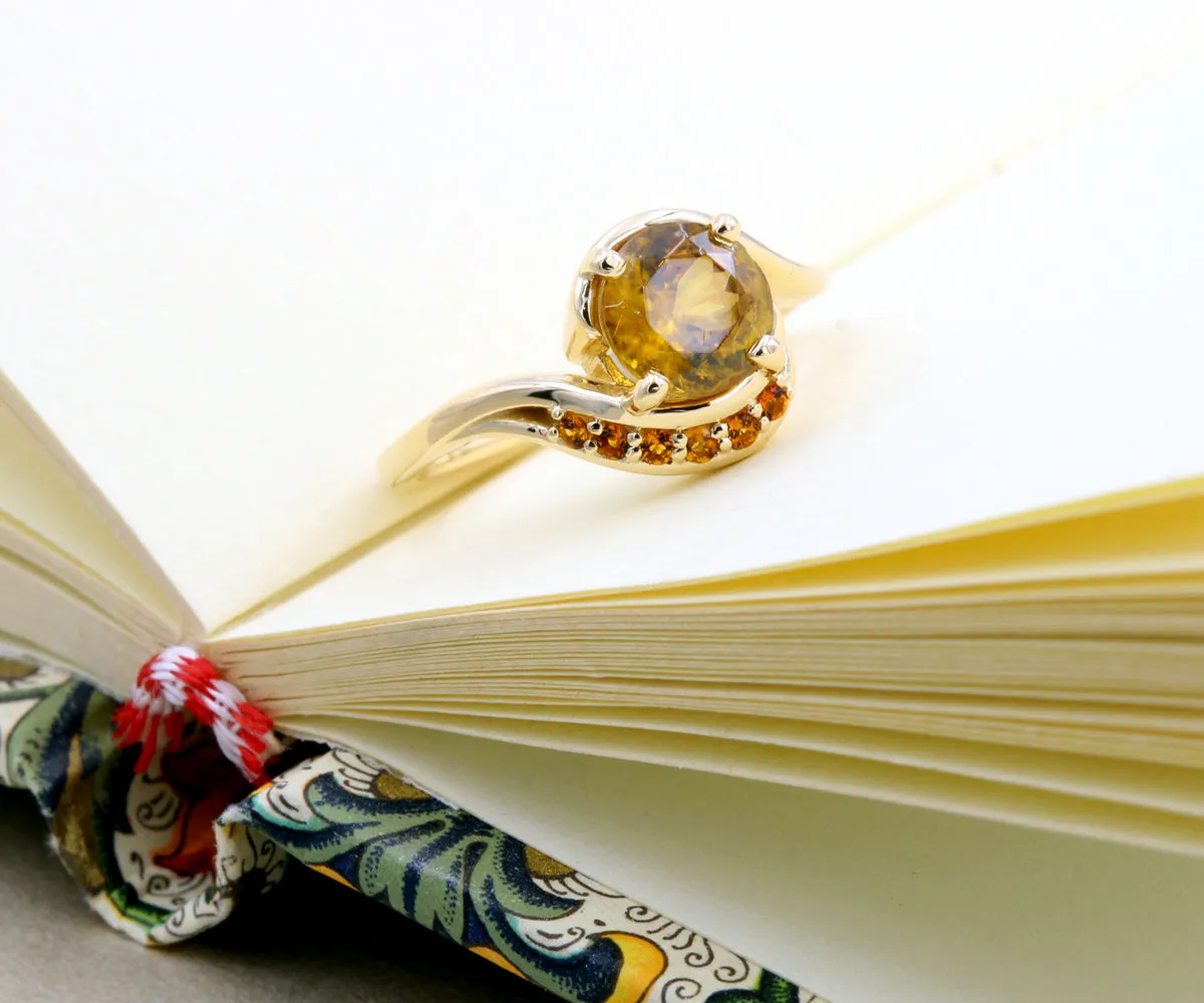 Sphene and Citrine Swirl Gold Ring