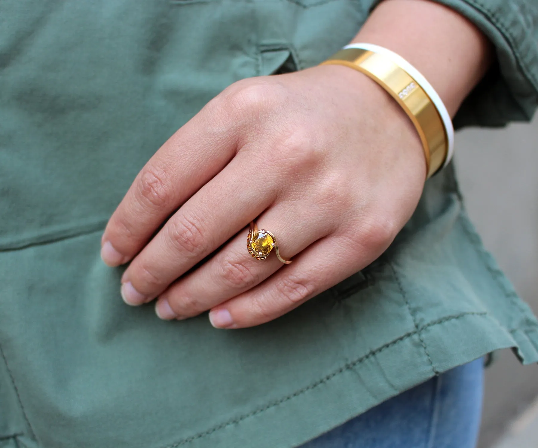 Sphene and Citrine Swirl Gold Ring