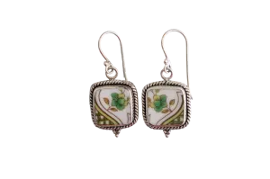 Square Green Floral Earrings
