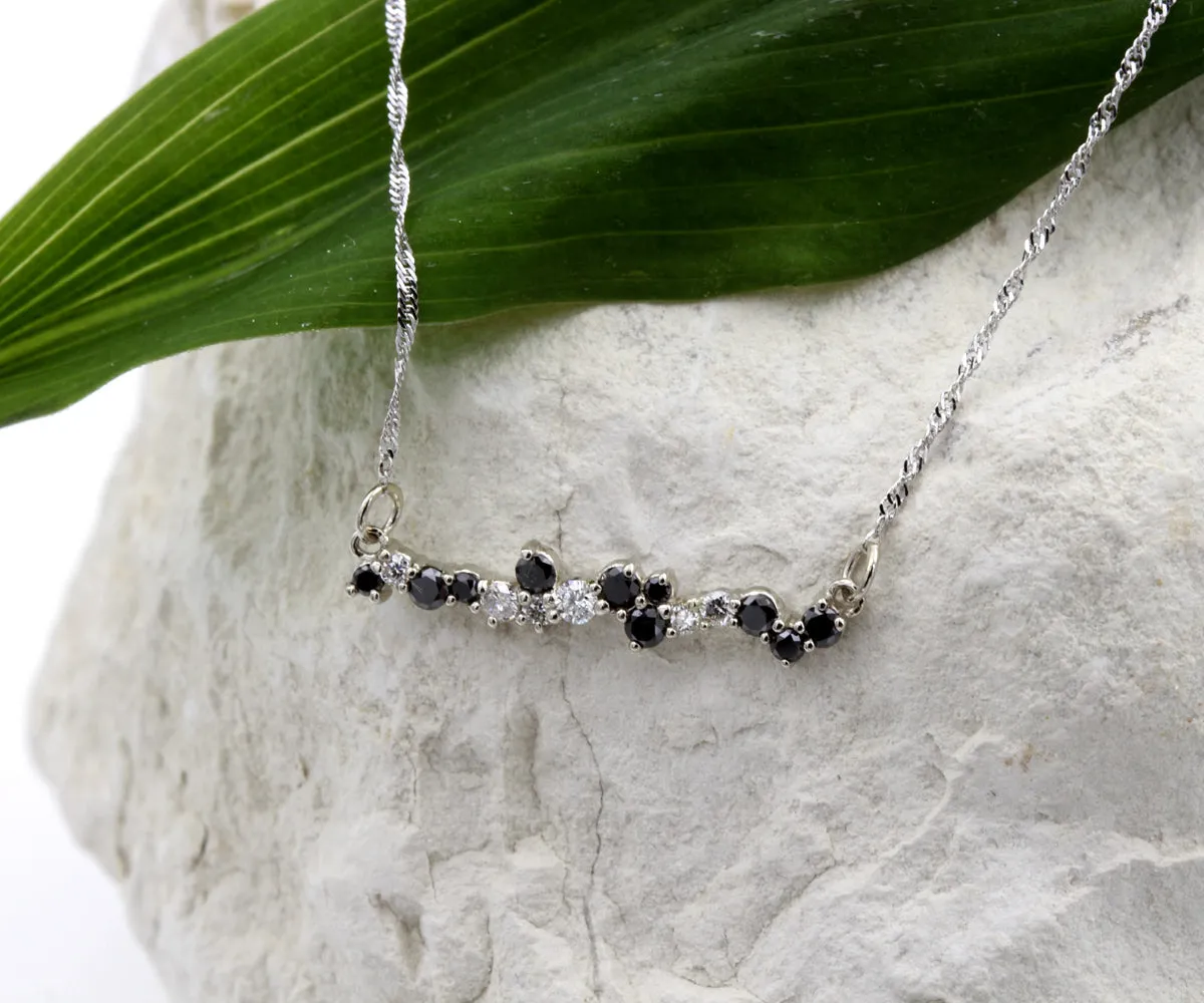 Staggered Black and White Diamond Bar Necklace