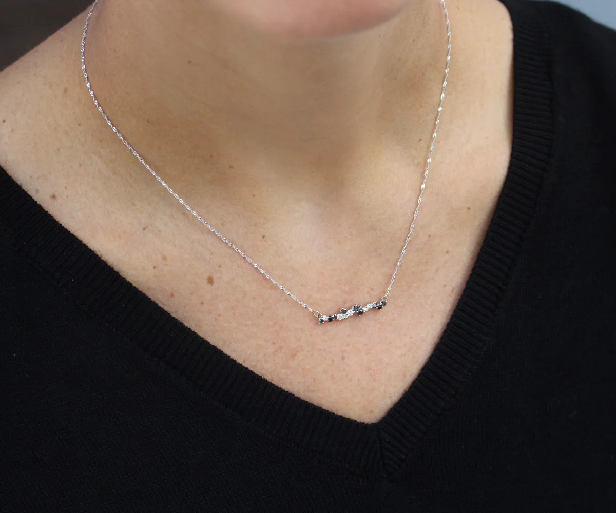 Staggered Black and White Diamond Bar Necklace
