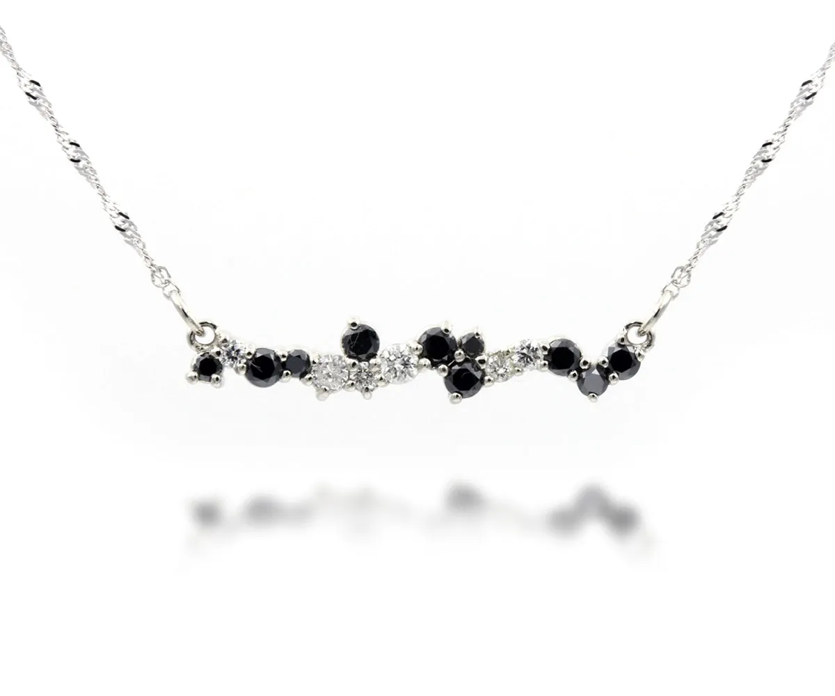 Staggered Black and White Diamond Bar Necklace