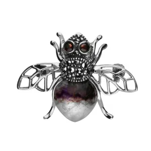 Sterling Silver Blue John Marcasite Garnet Style & Fashion Honey Bee Brooch