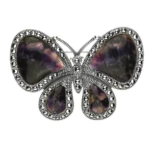Sterling Silver Blue John Marcasite Style & Fashion Butterfly Brooch