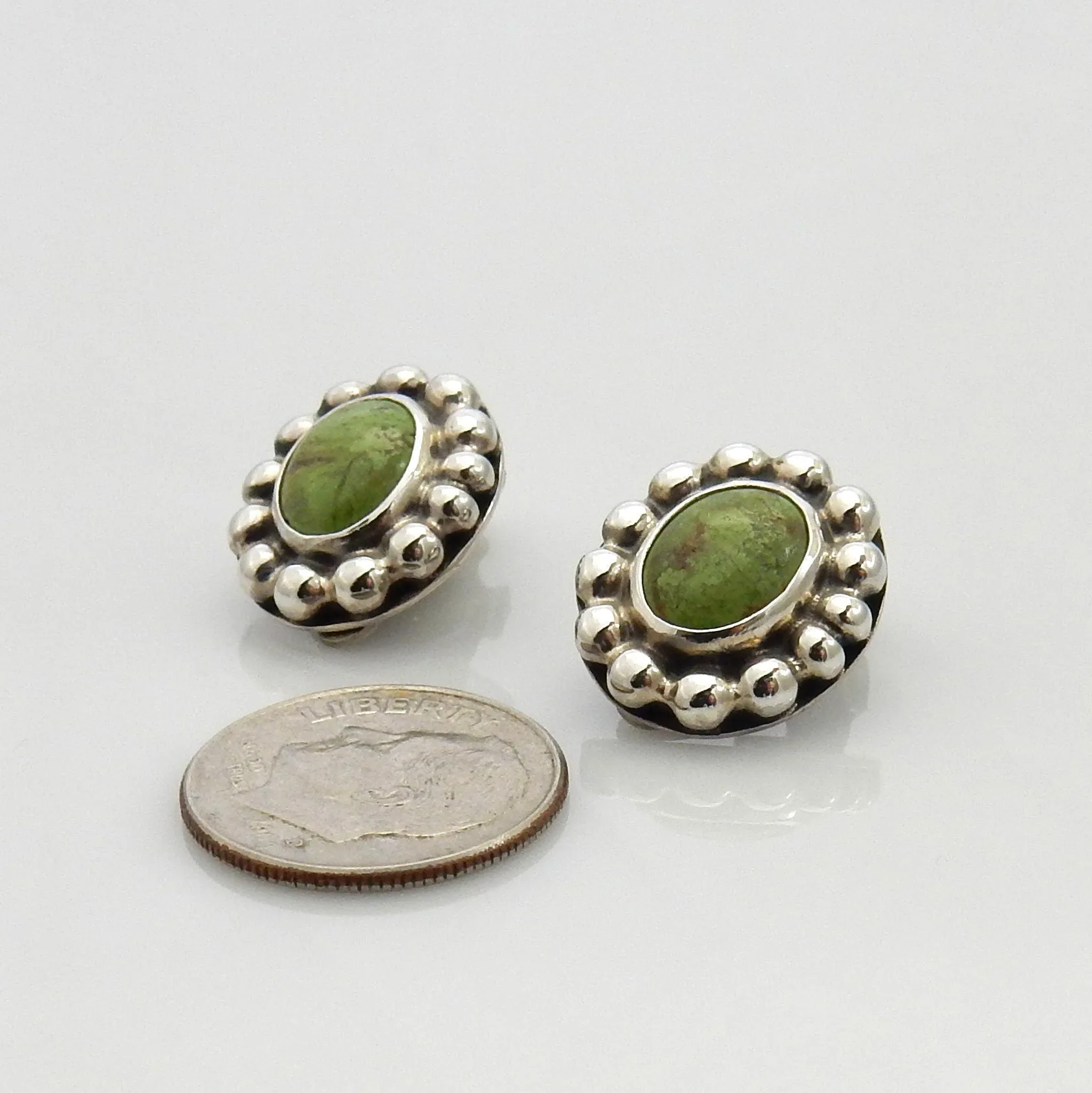 Sterling Silver Gaspeite Southwestern Clip Earrings