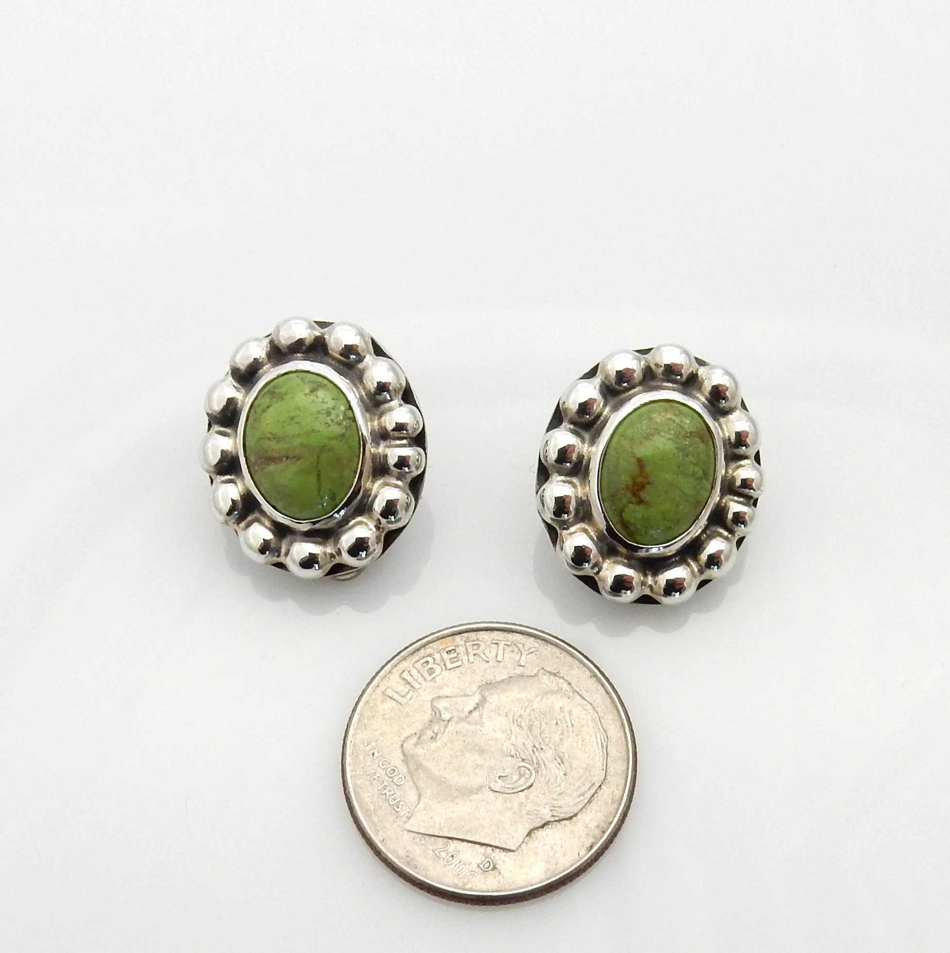 Sterling Silver Gaspeite Southwestern Clip Earrings