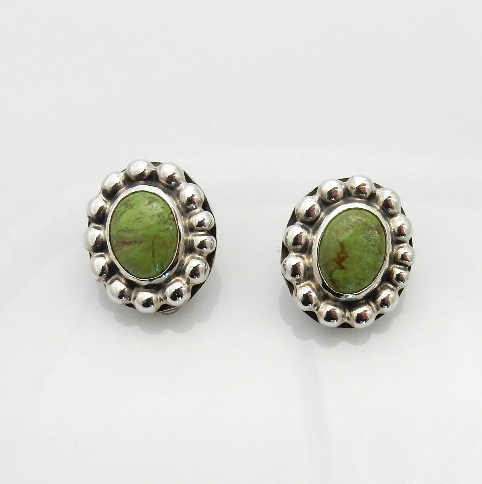 Sterling Silver Gaspeite Southwestern Clip Earrings