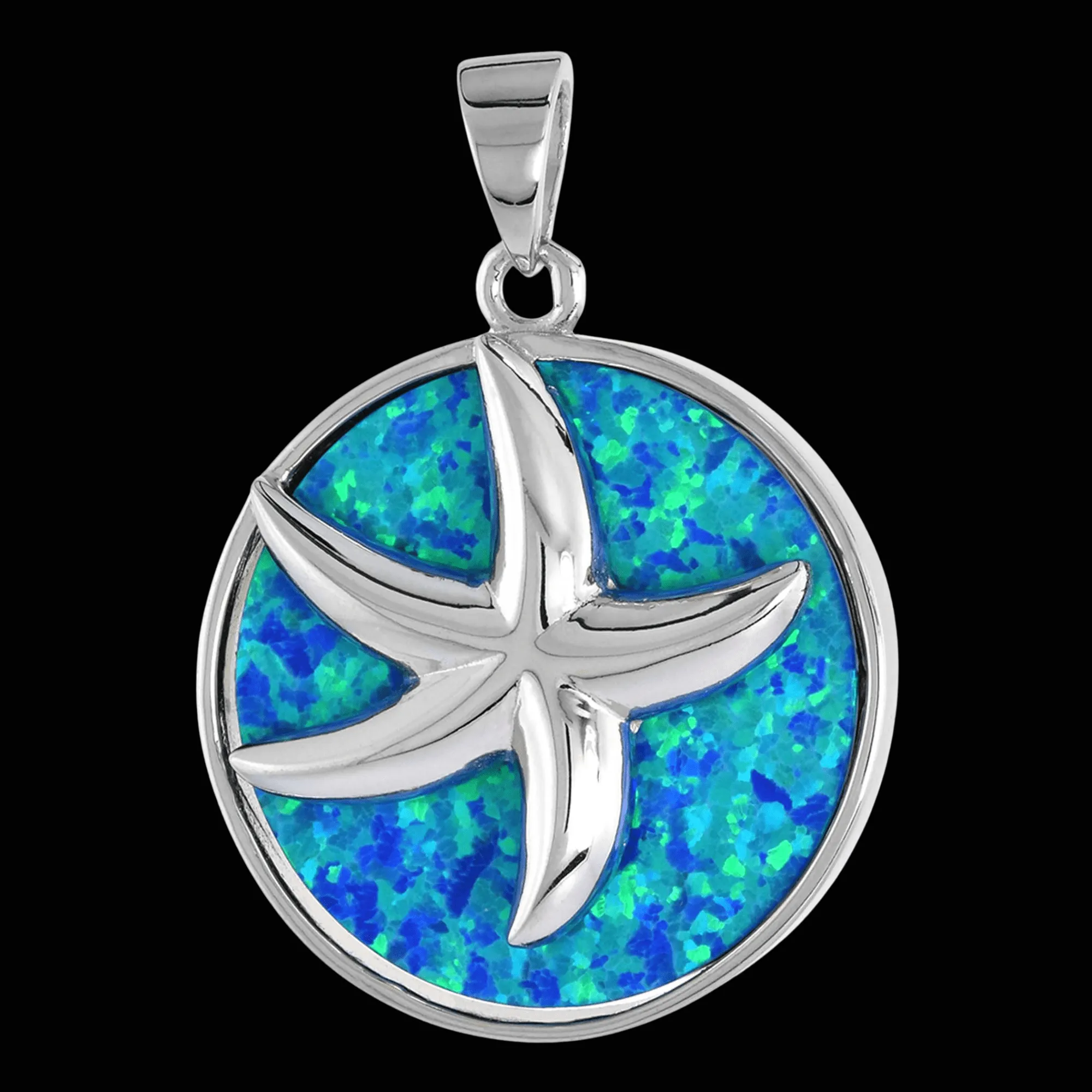 Sterling Silver Mosaic Opal Starfish Pendant