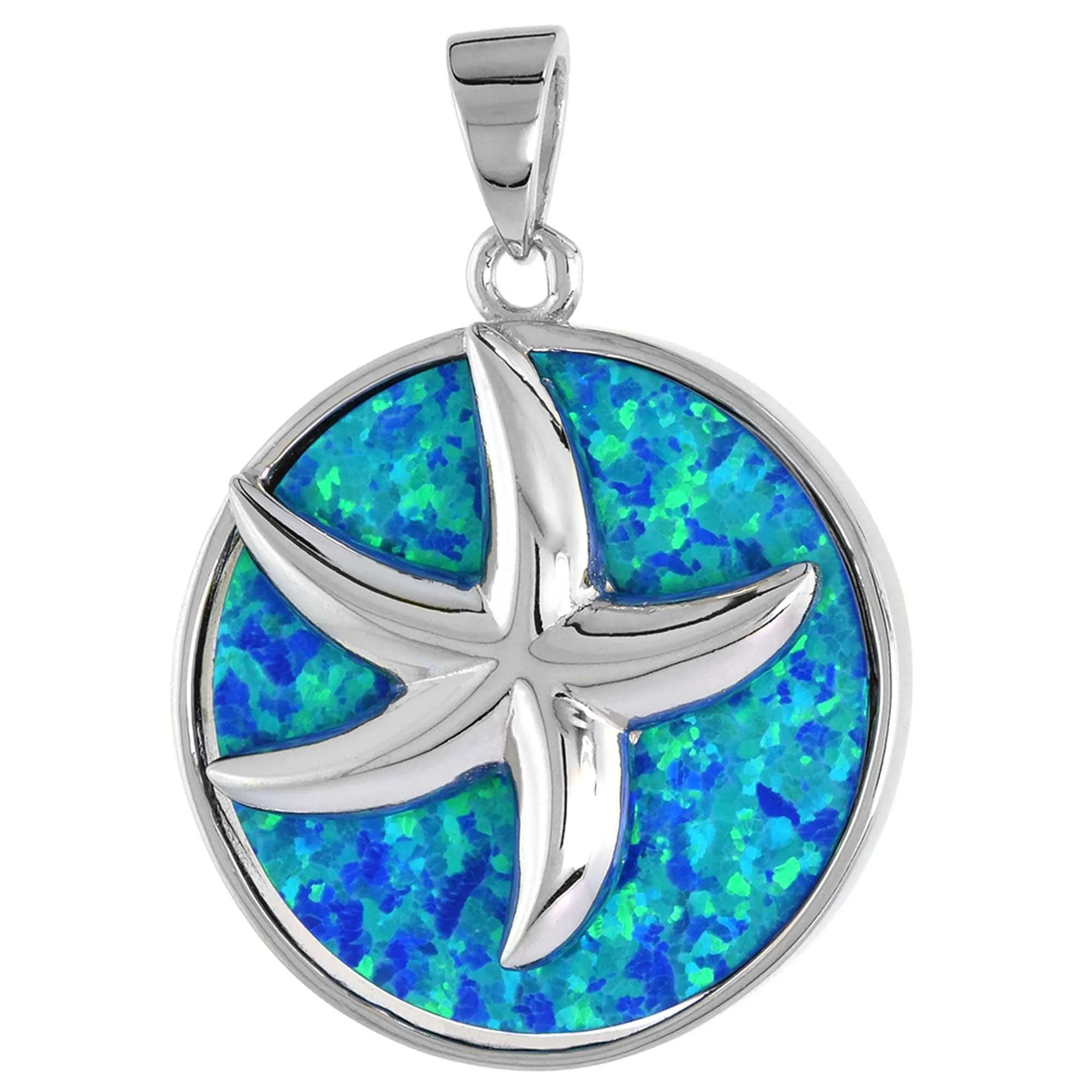Sterling Silver Mosaic Opal Starfish Pendant