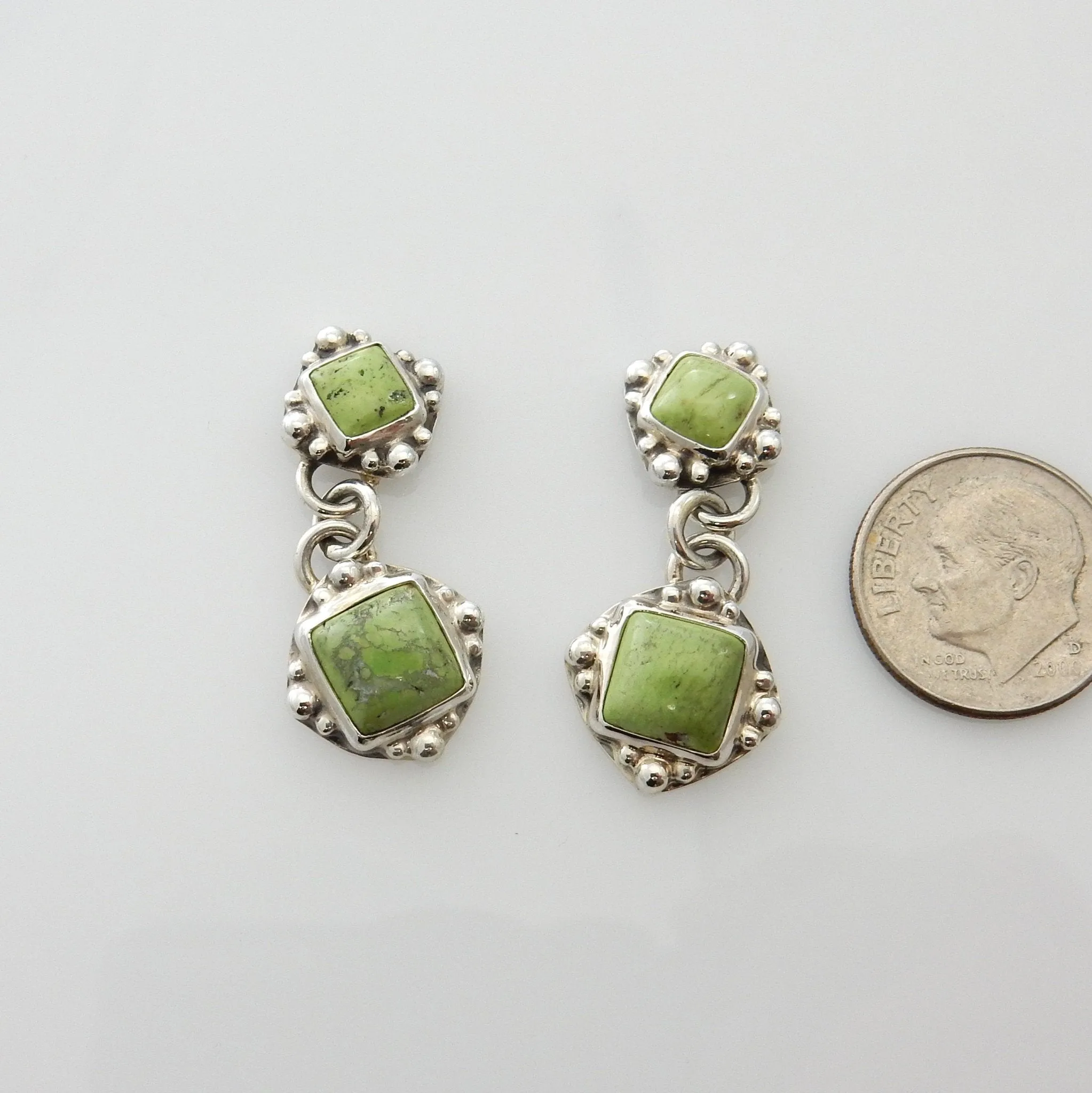 Sterling Silver Southwestern Gaspeite Dangle Post Earrings