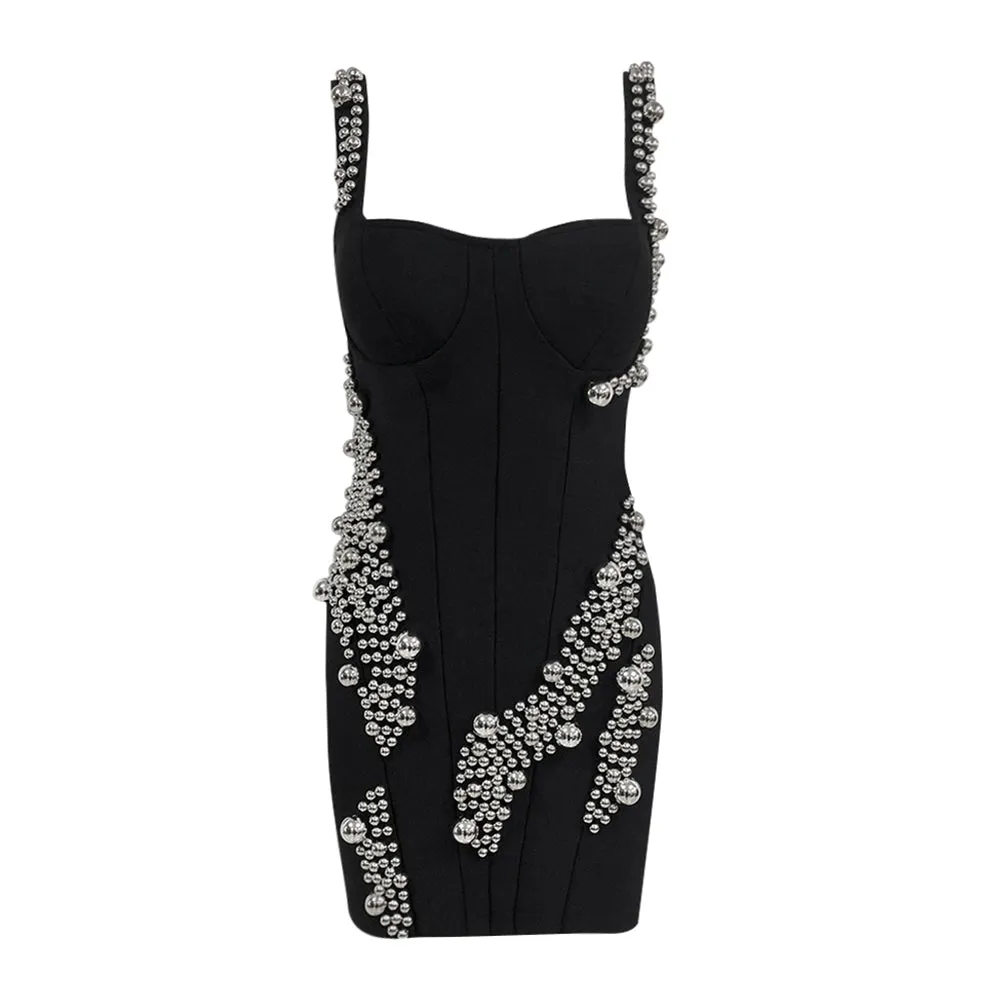 Strappy Sleeveless Round Beads Mini Bandage Dress HL9773