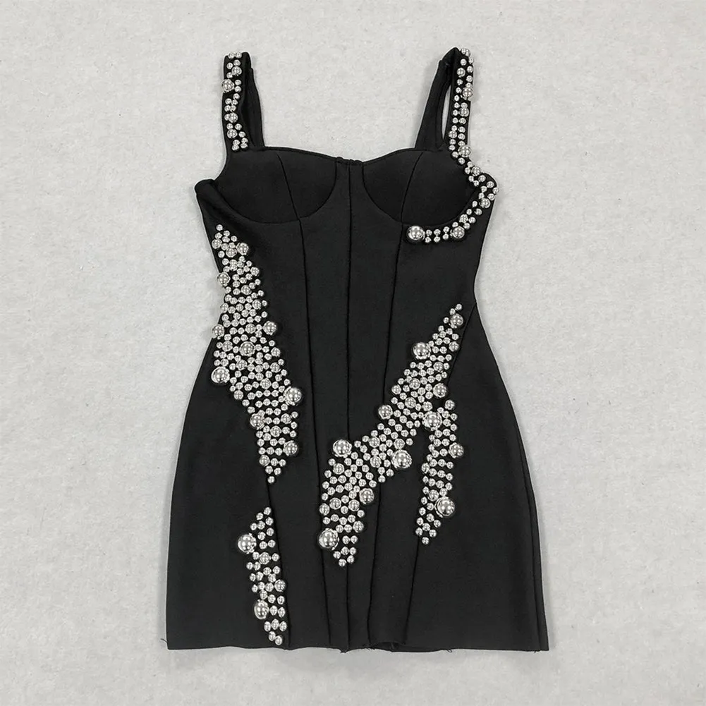 Strappy Sleeveless Round Beads Mini Bandage Dress HL9773