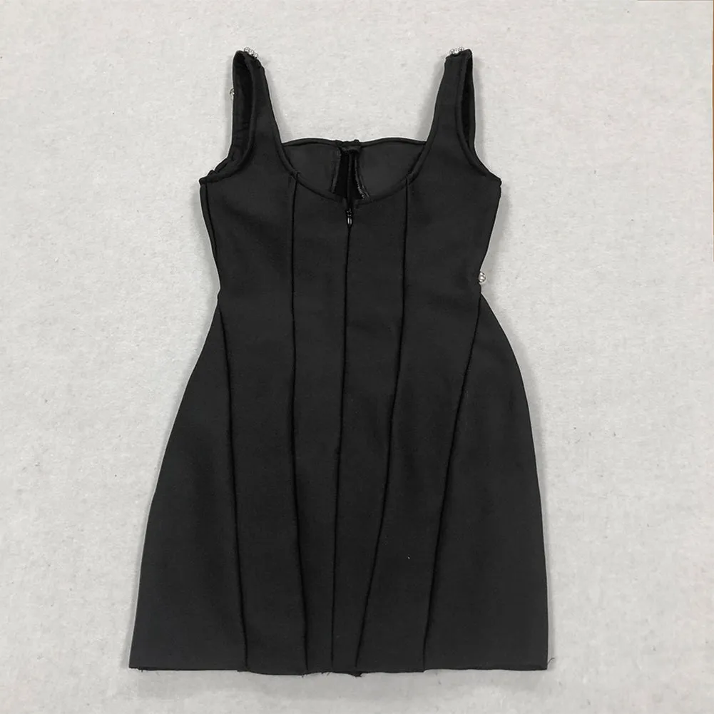 Strappy Sleeveless Round Beads Mini Bandage Dress HL9773