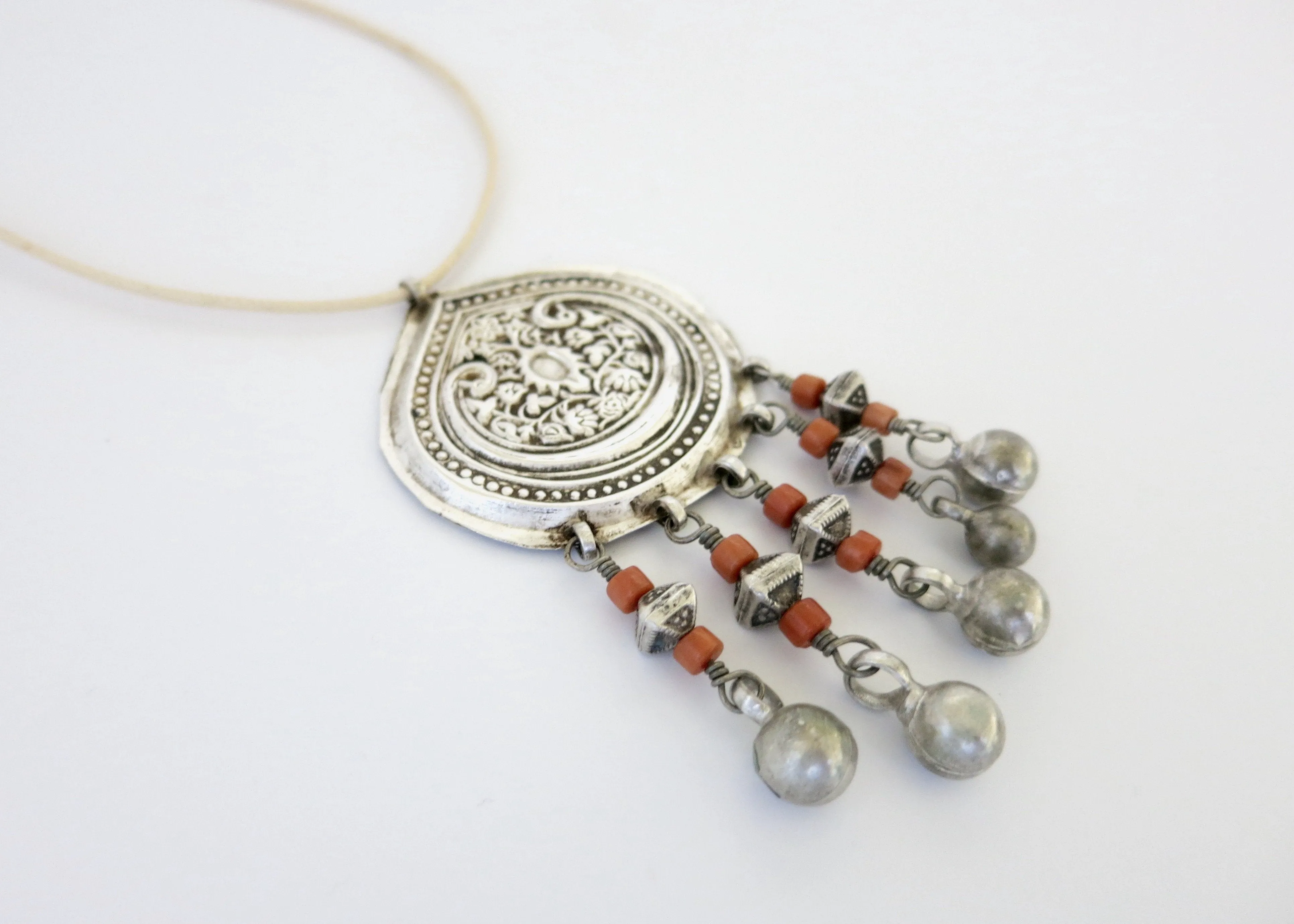 Stunning, coral-fringed, tribal pendant from Uzbekistan