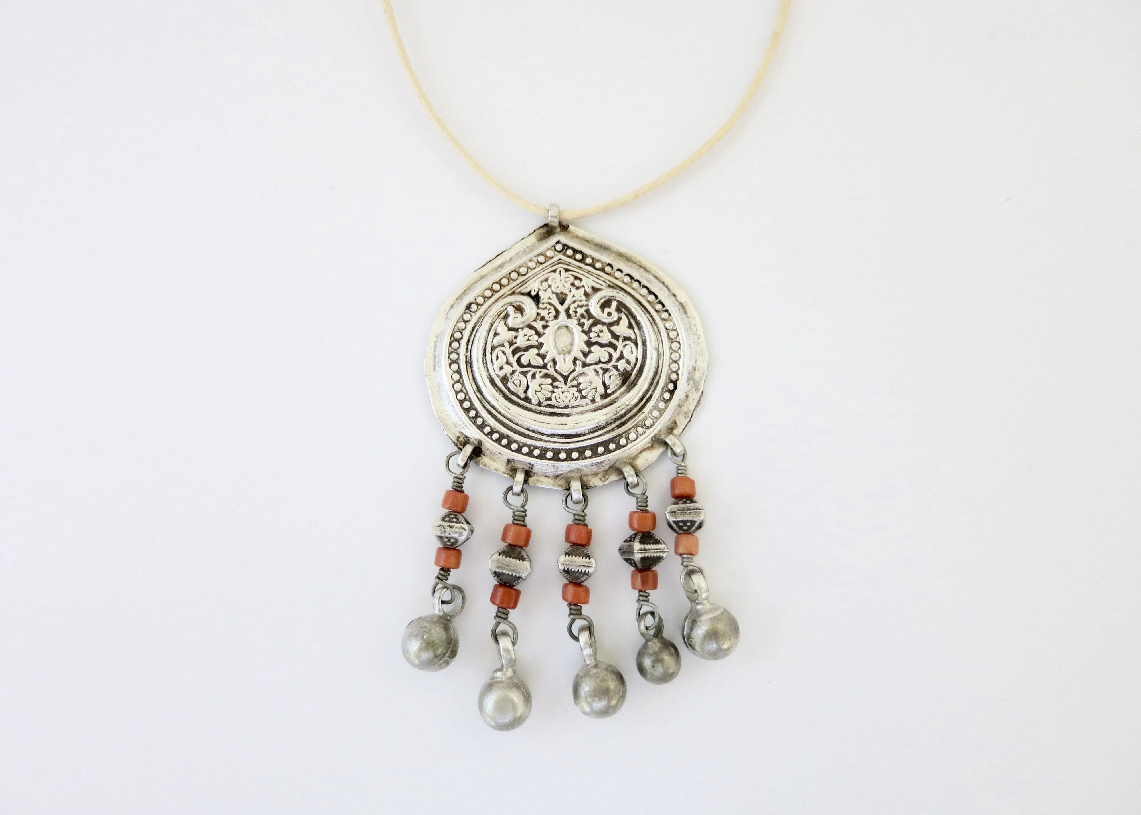 Stunning, coral-fringed, tribal pendant from Uzbekistan