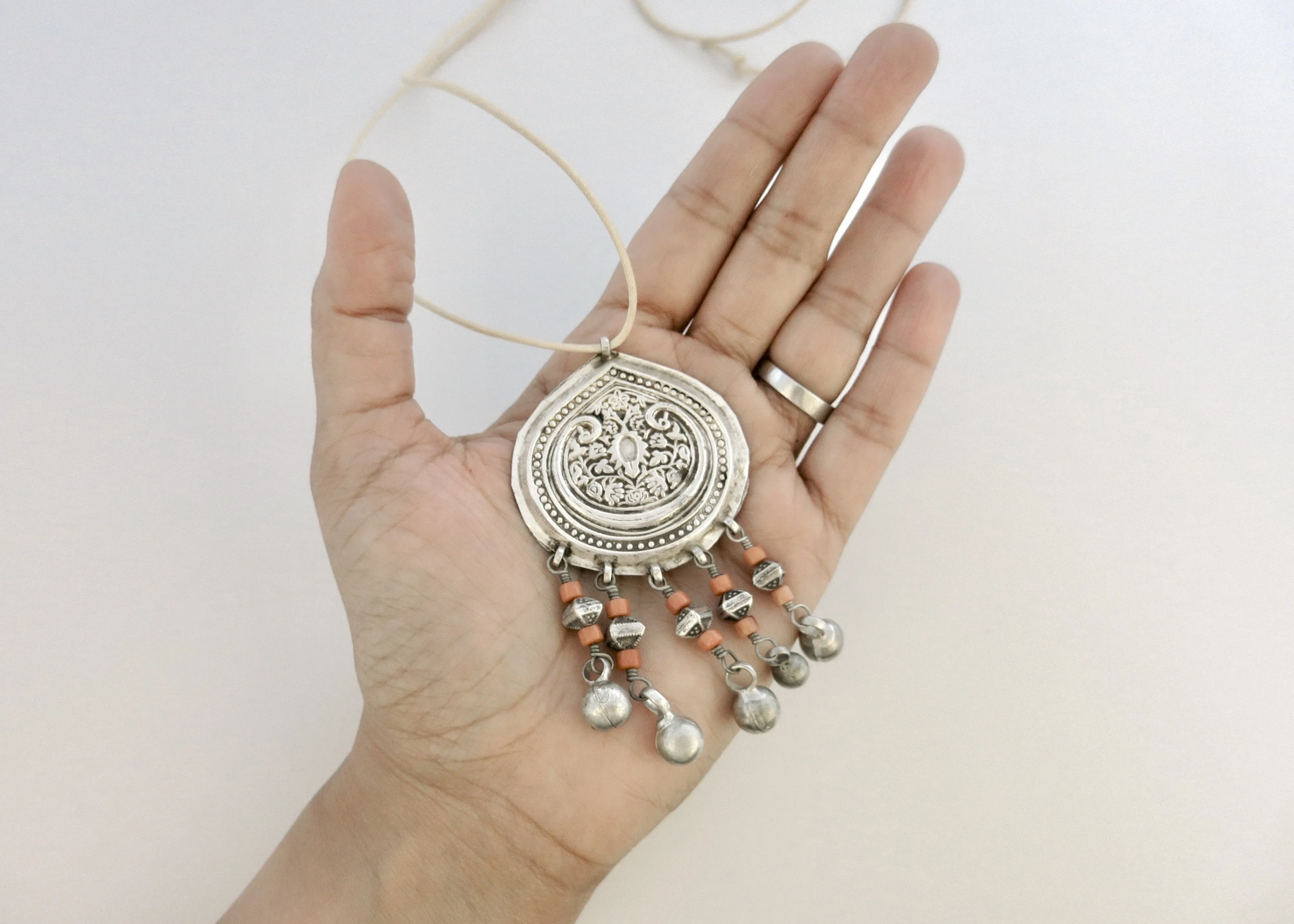 Stunning, coral-fringed, tribal pendant from Uzbekistan
