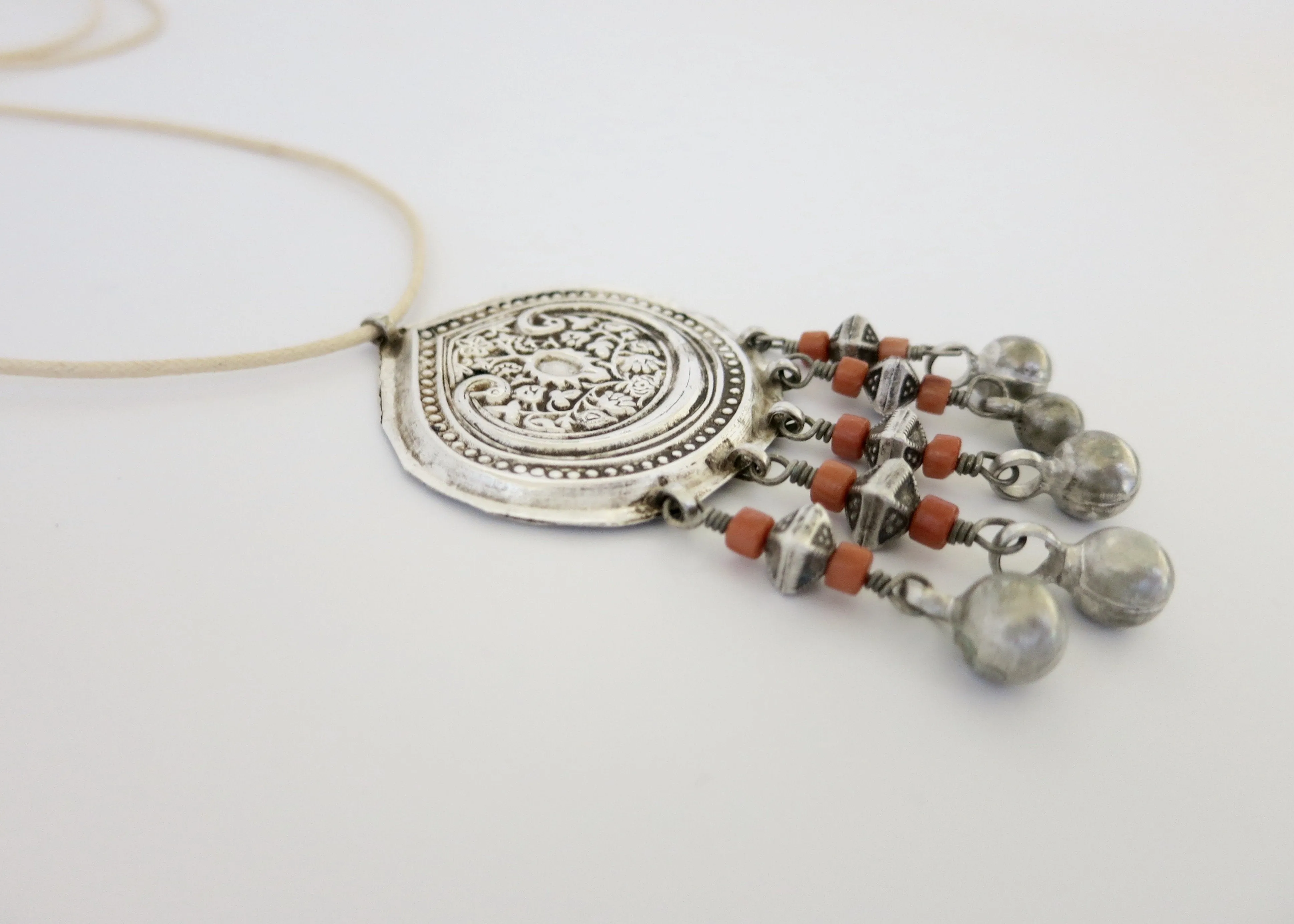 Stunning, coral-fringed, tribal pendant from Uzbekistan