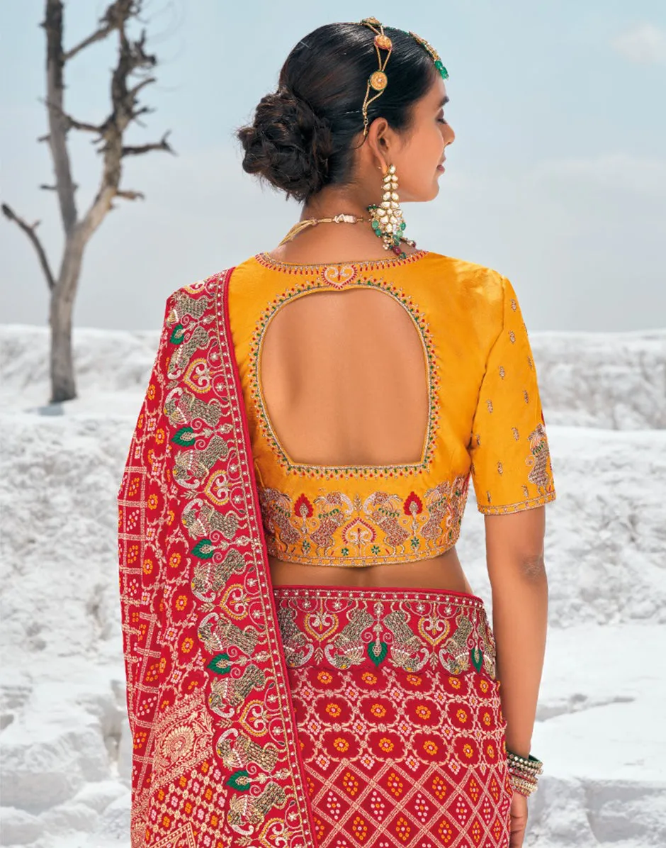 Stunning Red Pure Georgette Bandani Patola Saree with Zari Weaving & Opulent Heavy Work