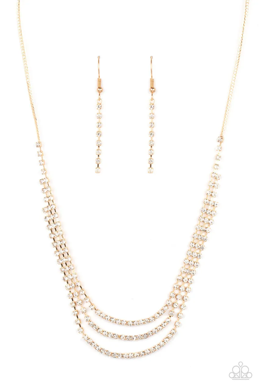 Surreal Sparkle - Gold - White Rhinestone Paparazzi Short Necklace