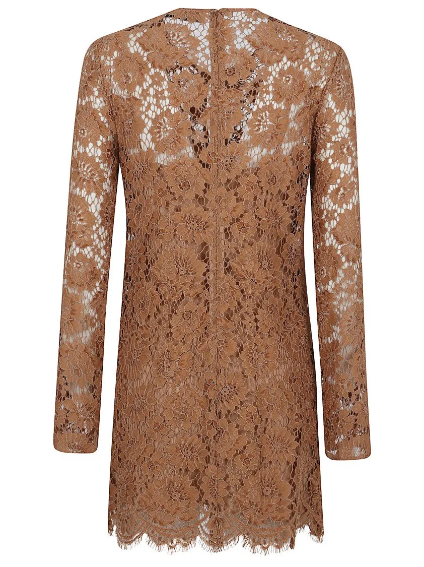 Tan Lace Bow Mini Dress